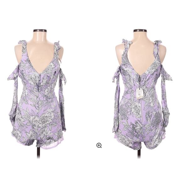 BARDOT Purple Floral Print Open Shoulder Romper Ruffle V-Neckline Size 8 - Picture 1 of 6